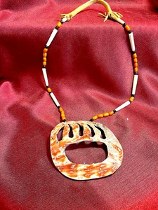 ABALONE PENDANT INDIAN BEADED NECKLACE LEATHER NECK - Picture 1 of 6
