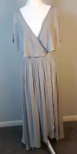 Free People S/P Grey Maxi Wrap Dress Flutter Embroidered Romantic Boho Gauzy - Picture 1 of 18