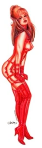 Boudoir PinUp Girl in roten Riemen Sticker ART Decal by Olivia de Berardinis - Bild 1 von 1