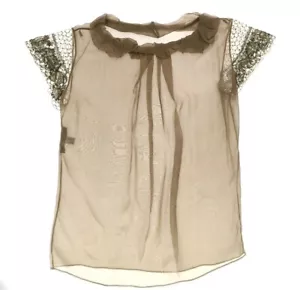 Blusa de encaje adornada con lentejuelas color tostado oliva Alberta Ferretti para mujer talla US 6 - Imagen 1 de 7