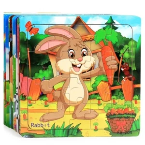 New 20 Piece Wooden 3D Puzzle Cartoon Animal Jigsaw Puzzle Montessori Game -Kids - Picture 1 of 8