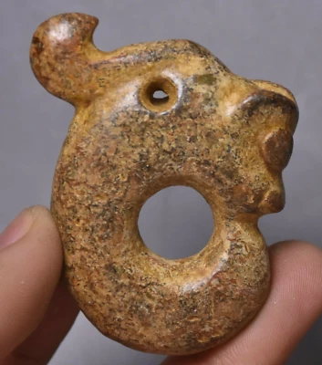 5CM Hongshan Culture Old Jade Carving Yu Pig Dragon Hook Gou Amulet Pendant  - Image 1 of 4