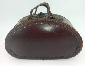 Vintage Wood and Leather Oval Purse with Leather Handles & Latch - Picture 1 of 12