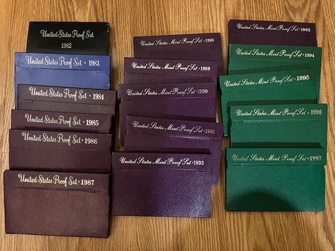 Run of US Mint Proof Sets 1982-1997 (16 Sets) OGP Original Boxes - Great lot!! Cover