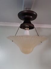 Antique Art Deco Glass Ceiling Light Fixture Yellow 3 Chains 1930s 2 Of 2