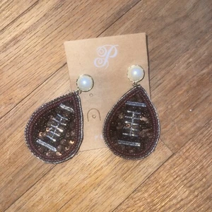 Plunder Earrings (new) TOUCHDOWN - TEARDROP FOOTBALL W/SEED BEADS 3" (PPE2160) - Picture 1 of 4