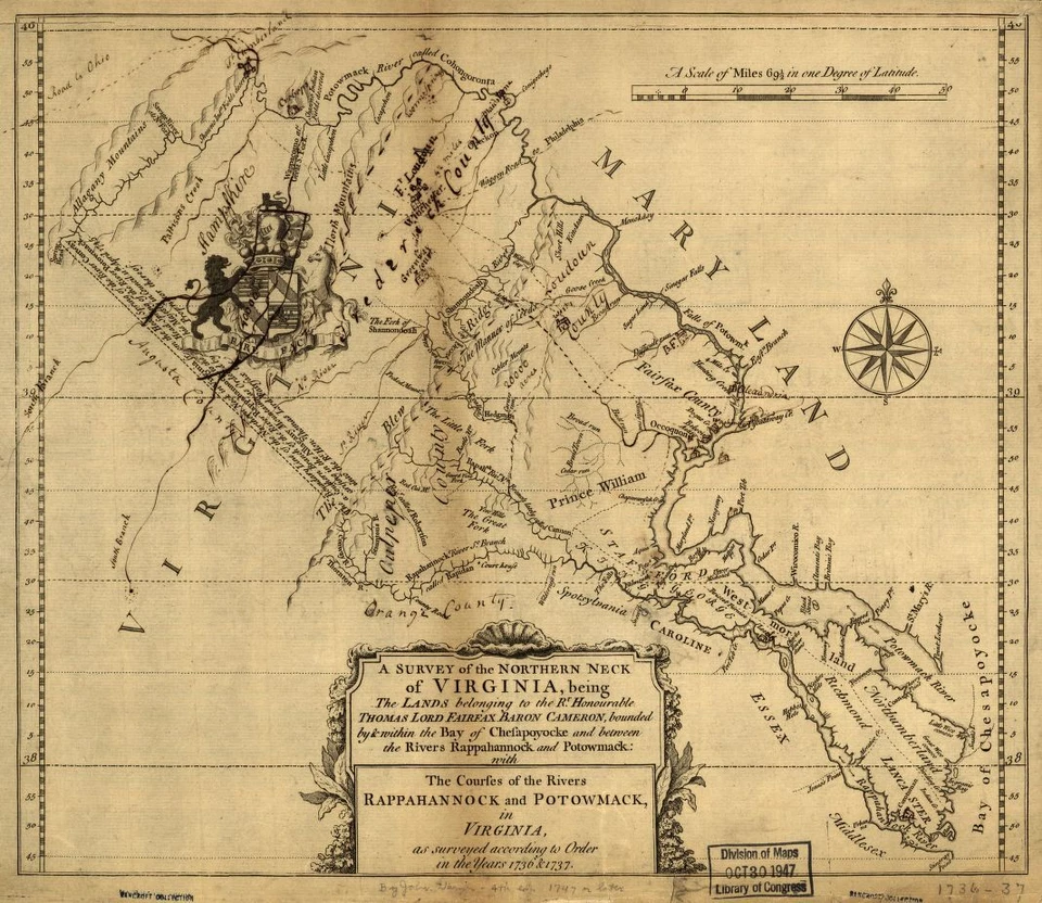 HISTORIX 20"x24" 1747 Map Of Northern Neck Of VA Survey Rappahannock & Potowmack River