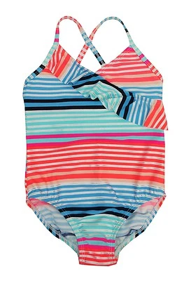 OshKosh 多条纹荷叶边连体泳装小女孩 4-6X — 第 1/2 张图片