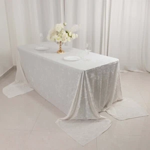 WHITE CRUSHED 90"x156" Premium Velvet Rectangular Tablecloth Wedding Party - Picture 1 of 8