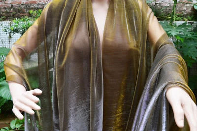 M13 Gold Silver Metallic Iridescent 2 Tones Stretch Mesh Net Fabric Material - Image 1 of 4