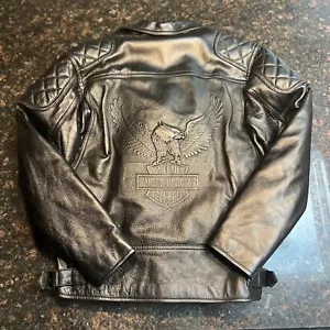 Playboy / Harley Davidson Men’s Embossed Eagle Black Leather/Fur Lining/Large - Picture 1 of 22