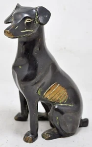 Antique Brass Sitting Dog Figurine Original Old Hand Crafted Casted Fine Details - Picture 1 of 8