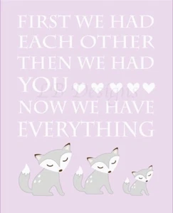 Purple And Gray Fox Nursery Print, Girl Woodland Nursery Decor -8x10 - Picture 1 of 1