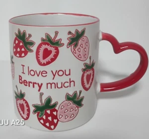 I LOVE YOU BERRY MUCH 18oz Mug Heart Handle Spectrum Strawberries Mother's Day - Picture 1 of 6