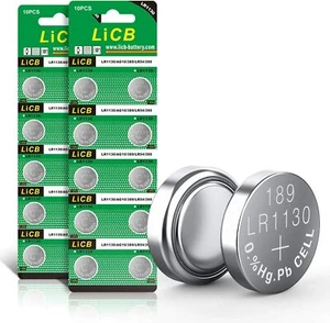 LiCB 20 Pack LR1130/AG10/389/LR54/390 1.5V Alkaline Button Cell Batteries - Picture 1 of 6