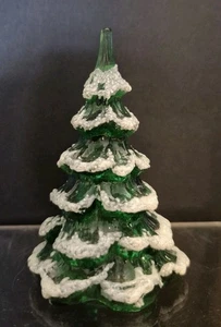 FENTON 3 ZOLL GRÜN GLAS WEIHNACHTSBAUM SCHNEEBEFLOCKT  - Bild 1 von 4