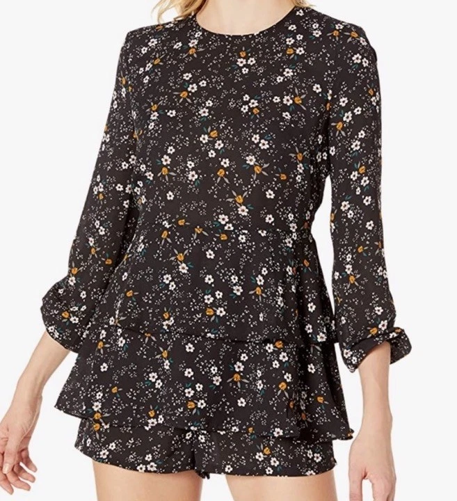 Vestido Mameluco BB Dakota Talla XS Medianoche Estampado Floral Negro En Niveles Femenino Foto 1 de 1
