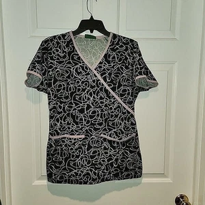 Women's sz S Black & Pink Design Short Sleeved Scrub Shirt by UA Scrubs - Picture 1 of 6