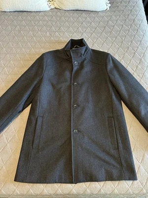 Kenneth Cole Reaction Wool-Blend Double-Breasted Peacoat Mens M Black MSRP $250 - Image 1 of 4
