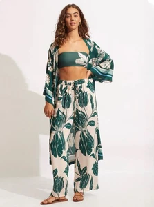 Seafolly Size XL 16 Pant Fleur de Bloom silk pants evergreen Wide Leg RRP$199 - Bild 1 von 8