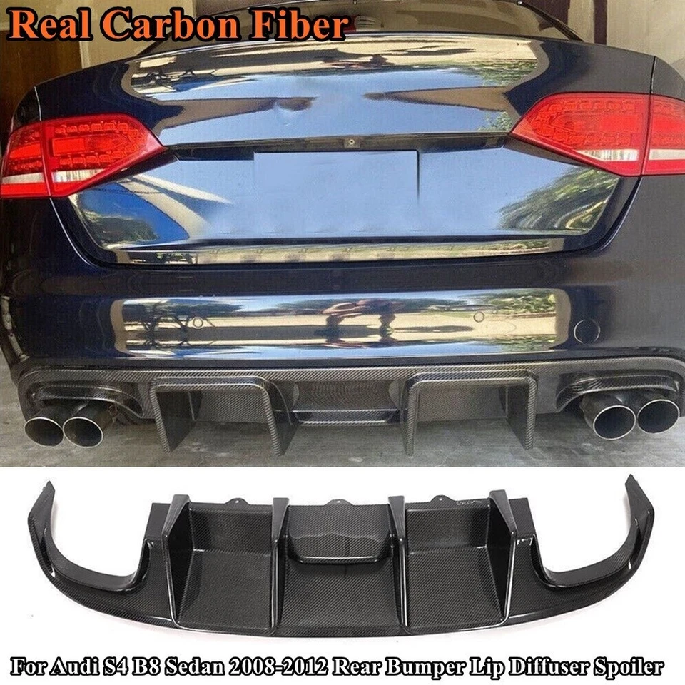 Подходит для Audi S4 B8 седан 2008-2012 реальный углерод задний бампер кромка диффузор спойлер - Изображение 1 из 4