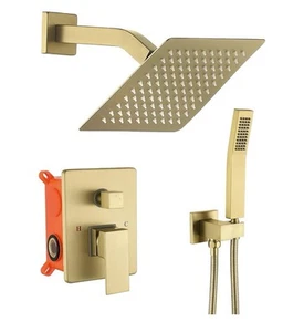 Duscharmatur Gebürstet Gold Duschsystem 8 Zoll Regendusche und Handbrause - Bild 1 von 8
