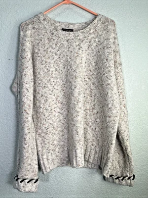 Suéter Top Skies are Blue Fuzzy Speckle para Mujer Talla L Crema Grueso Cuello Redondo Foto 1 de 4