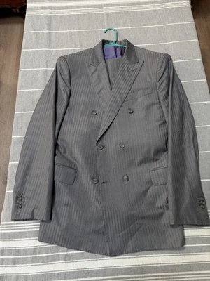 Traje Dormeuil Personalizado Gris Doble Pecho Seda Lana 40L Púrpura Rayas 32x32 Foto 1 de 4