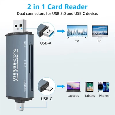 Micro SD Card Reader Adapter Type C USB 2.0 & Micro USB Smartphones PC - Bild 1 von 4