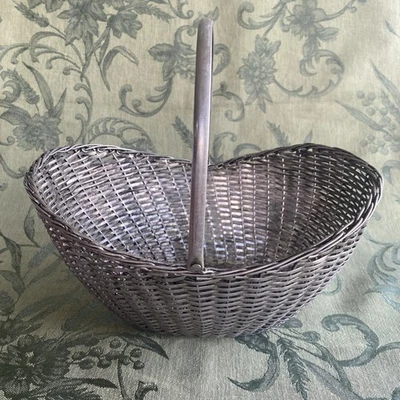 Vintage Woven Metal Wire Basket Wicker Like Foldable Handle Approx. 10” x 8” - Image 1 of 4