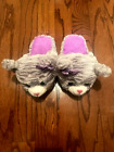 Girls Gray Kitty Cat Slippers Sparkles Purple Bow Size S 13 1 B30
