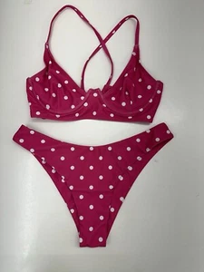 Zaful Womens Swimsuit Size 6 Two Piece Bikini Pink Polka Dot - Picture 1 of 14