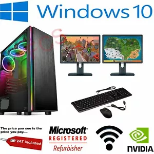 Gaming PC Bundle Intel Core i7 8GB 1TB GT710 DUAL SCREEN Windows 10 ULTRA FAST - Picture 1 of 6