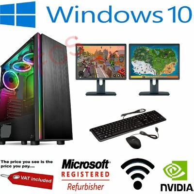 Gaming PC Bundle Intel Core i7 8GB 1TB GT710 DUAL SCREEN Windows 10 ULTRA FAST  - Image 1 of 4
