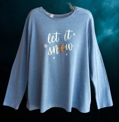 Croft & Barrow Mujer Top The Classic Tee Let it Snow Holyday Azul Talla XXL Foto 1 de 4