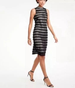 J. Vestido Vaina Crew Negro Flecos Encaje Fiesta Cóctel Cuello Alto Talla 4 - Imagen 1 de 8