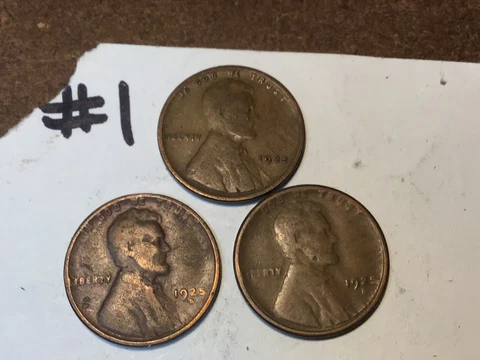 1925-P, 1925-D ,1925-S 1925 PDS LINCOLN CENTS, Lincoln Penny, US Cent, 3 Coins Cover