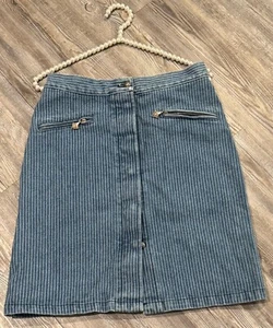 Versace Women’s Blue Striped Denim Made in Italy Button Front Short Skirt 44/M-L - Picture 1 of 24