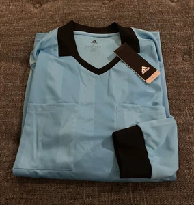NWT Adidas Soccer Referee LS Jersey Men’s Size Medium Neon Blue Black Striped A2 - Picture 1 of 10