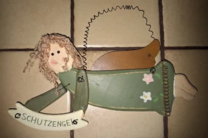 Schutzengel Deko, Kinderzimmer , Holz, grün/weiß zum Aufhängen Engel - Bild 1 von 2