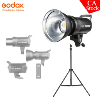 US Godox SL-60W White Version LED Video W/ Remote Control Light +2m Light Stand - Image 1 of 4