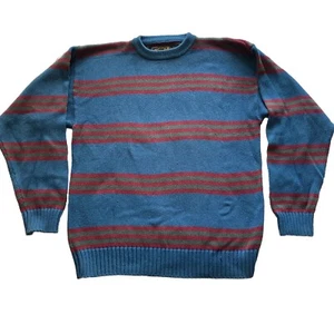 Vintage Eddie Bauer Sweater Men M Blue Red Stripes Nautical Preppy Holiday Comfy - Picture 1 of 15
