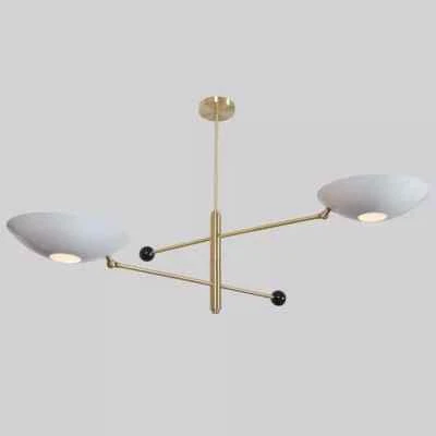 Lámpara de araña Sputnik italiana moderna de 2 niveles de latón blanco hecha a mano Mid Century Foto 1 de 4