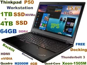 Workstation Lenovo P50 Xeon 1505M 5TB NVMe SSD 64GB 15.6" FHD M2000M 4GB + Dock - Picture 1 of 11