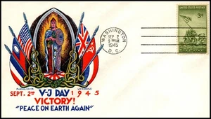 2 Sep 1945 Staehle Multicolor V-J Day Victory Peace On Earth Cachet Unaddressed - Picture 1 of 2