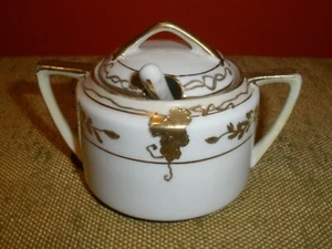 NIPPON Senftopf Marmelade Gewürz Honig Glas Deckel Löffel 1911-21 Noritake Moriage #46 - Bild 1 von 12