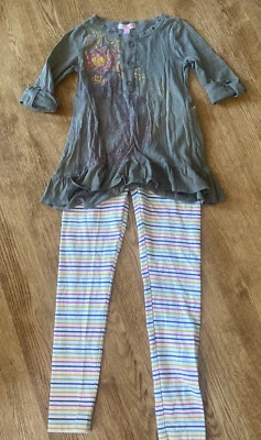 Cat & Jack Girl’s Sz 10-12 Striped Leggings & Floral Sparkle Top 2piece Outfit - Image 1 of 4