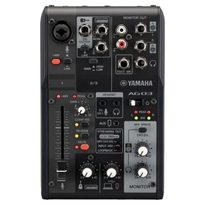 雅马哈 Pro Audio AG03MK2-B 黑色 3 通道混音器/USB 接口 适用于 iOS/Mac/PC — 第 1/4 张图片