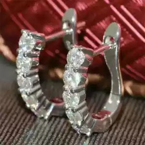 2 .5 Ct Round Cut Lab Created Diamond Hoop Earrings 14K White Gold Finish - Picture 1 of 4