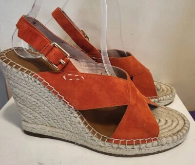 New Joie Poppy Red Luxe Suede Straps Wedge Heel Espadrilles Sz.8.5/39.5 Ret $155 - Image 1 of 4